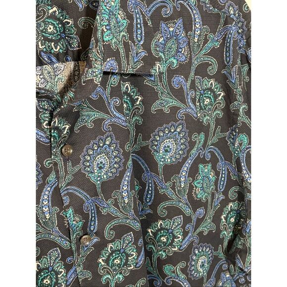 Tasso Elba midnight blue paisley 100% cotton button down shirt - XXL - Picture 2 of 8
